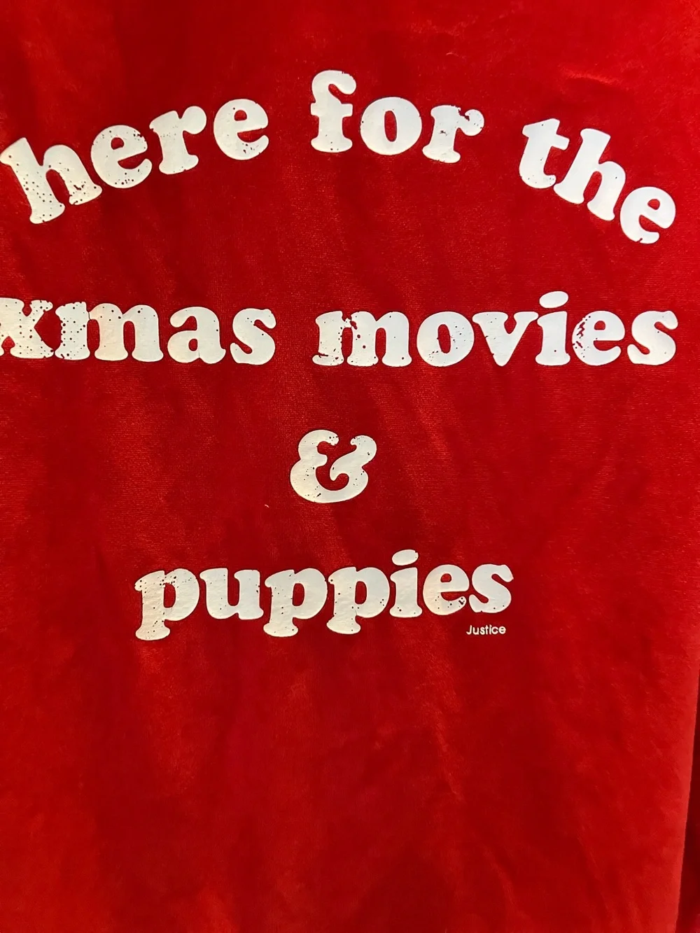 Justice Red Long-Sleeve Holiday Top with White Text